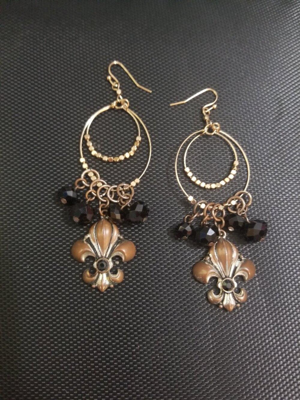 Bronze & Gold Gothic-Feel Fleur-De-Lis Earring Pair: An Ellen Original (#RLC)